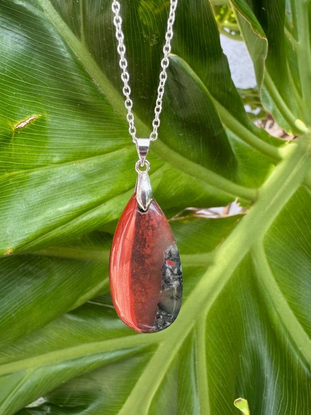 NEW African Bloodstone Teardrop Pendant Necklace